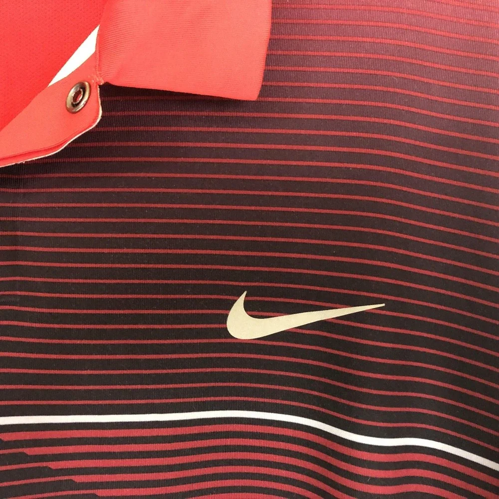 Nike Polo Shirt Mens Large Red Ombre Stripe Dri-FIT Tiger Woods Collection Golf